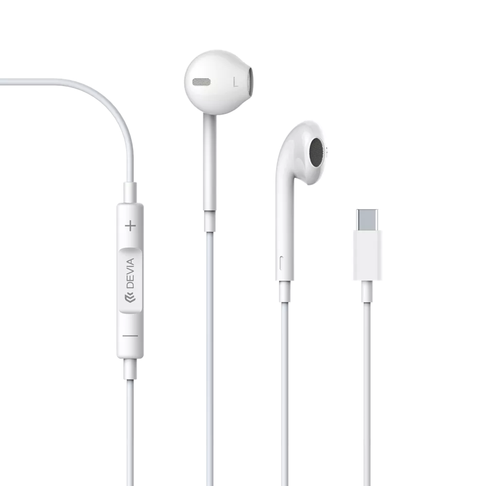 Devia - USB-C Earphones with Microphone & Volume Control - White