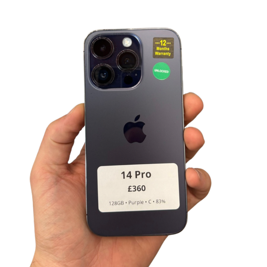 iPhone 14 Pro • 128GB • Purple • C • 83%