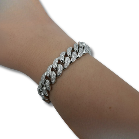 12mm ICED Cuban Bracelet in White Gold