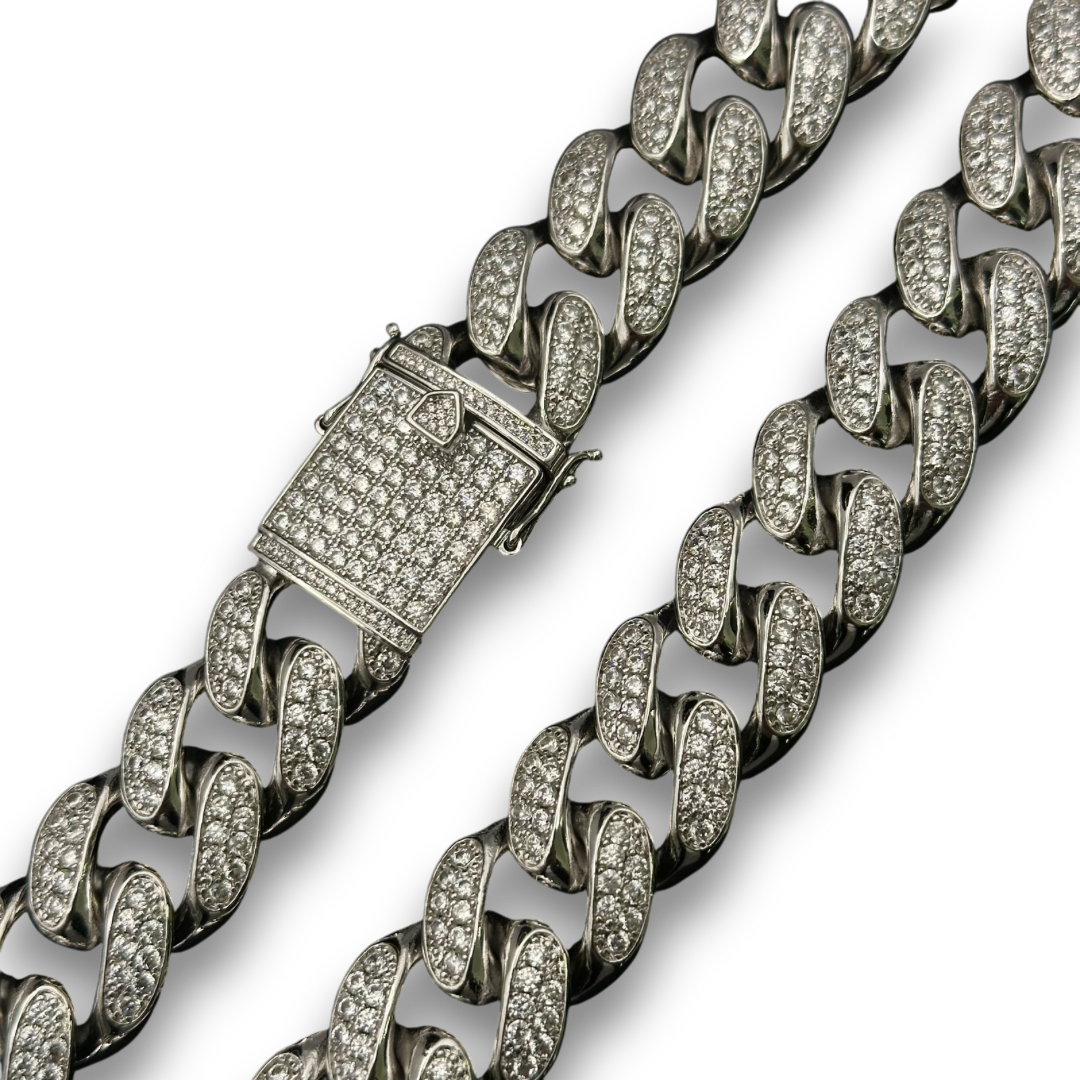 19mm ICED Cuban Chain in White Gold
