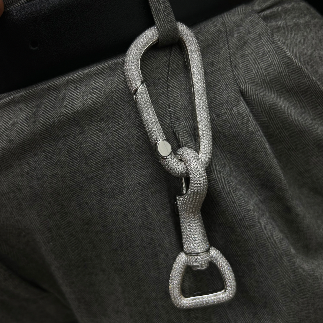 ICED Carabiner Keychain Holder in White Gold