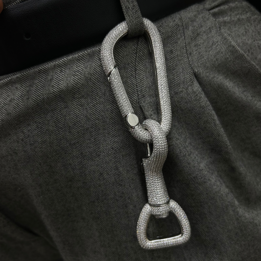 ICED Carabiner Keychain Holder in White Gold