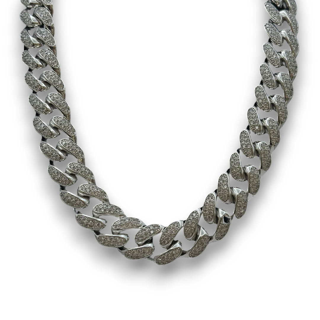19mm ICED Cuban Chain in White Gold