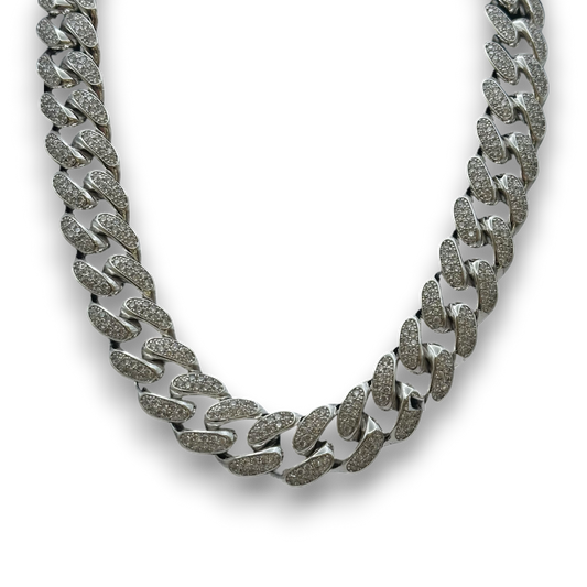 19mm ICED Cuban Chain in White Gold