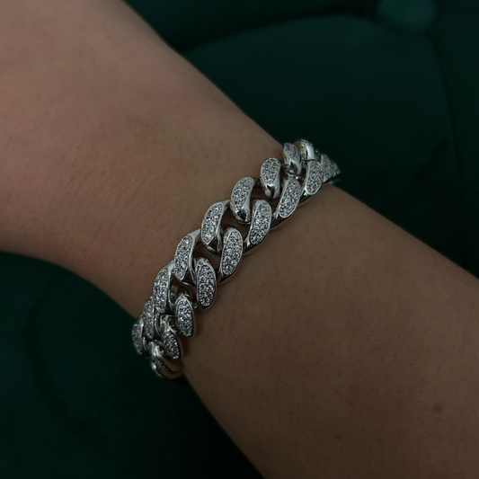 12mm ICED Cuban Bracelet in White Gold
