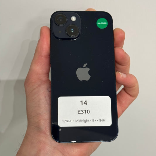 iPhone 14 • 128GB • Midnight • B+ • 84%