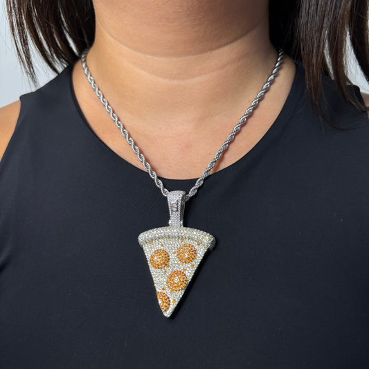 ICED Pizza Pendant in White Gold