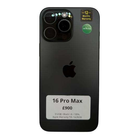 iPhone 16 Pro Max• 512GB • Black • A • 100%