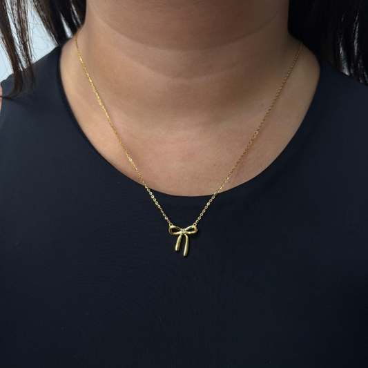 ICED Ribbon Pendant w/ Gold Cable Chain in Gold