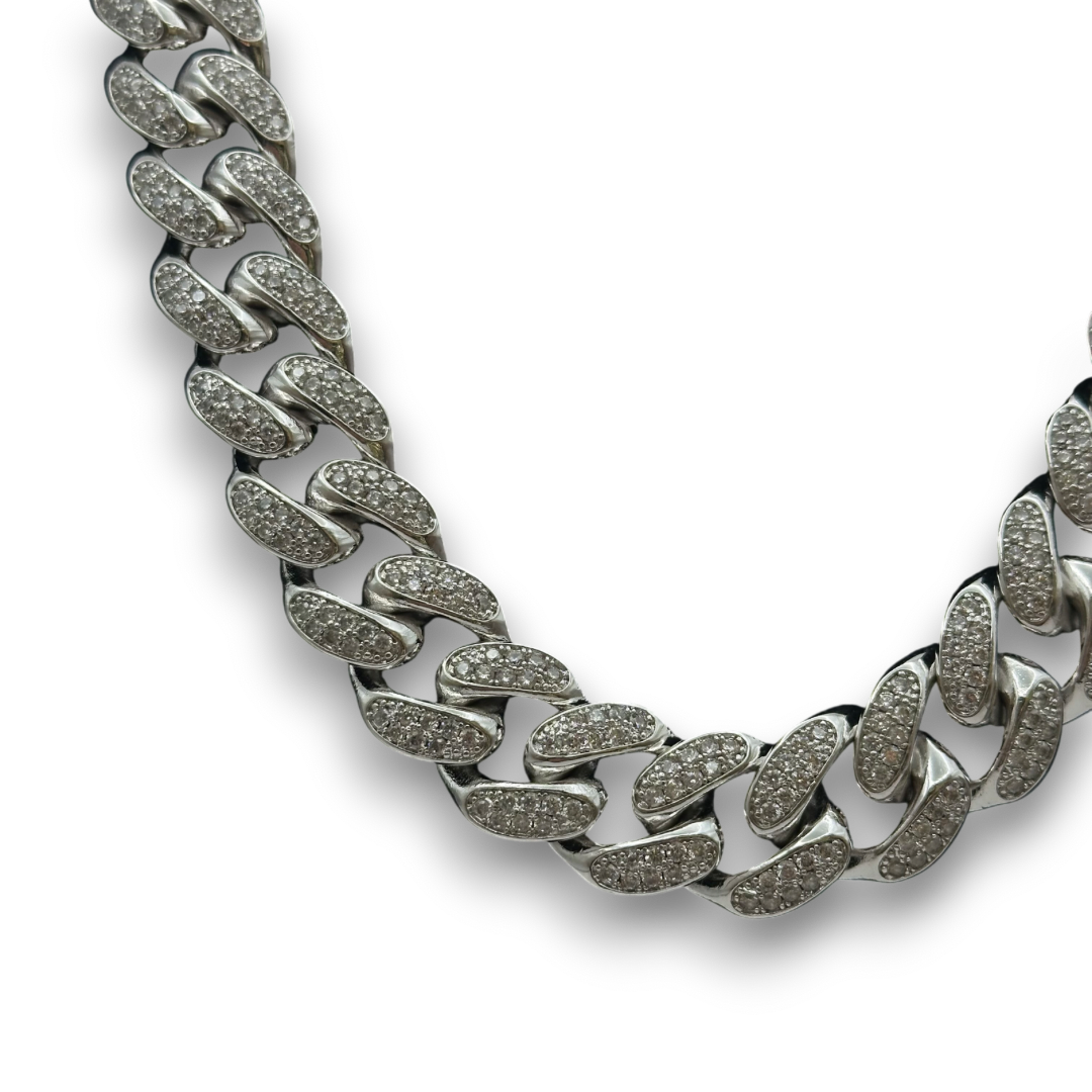 19mm ICED Cuban Chain in White Gold