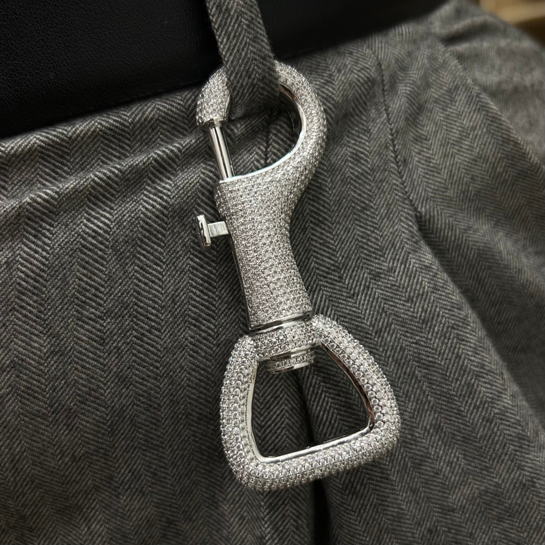 ICED Carabiner Keychain Holder in White Gold