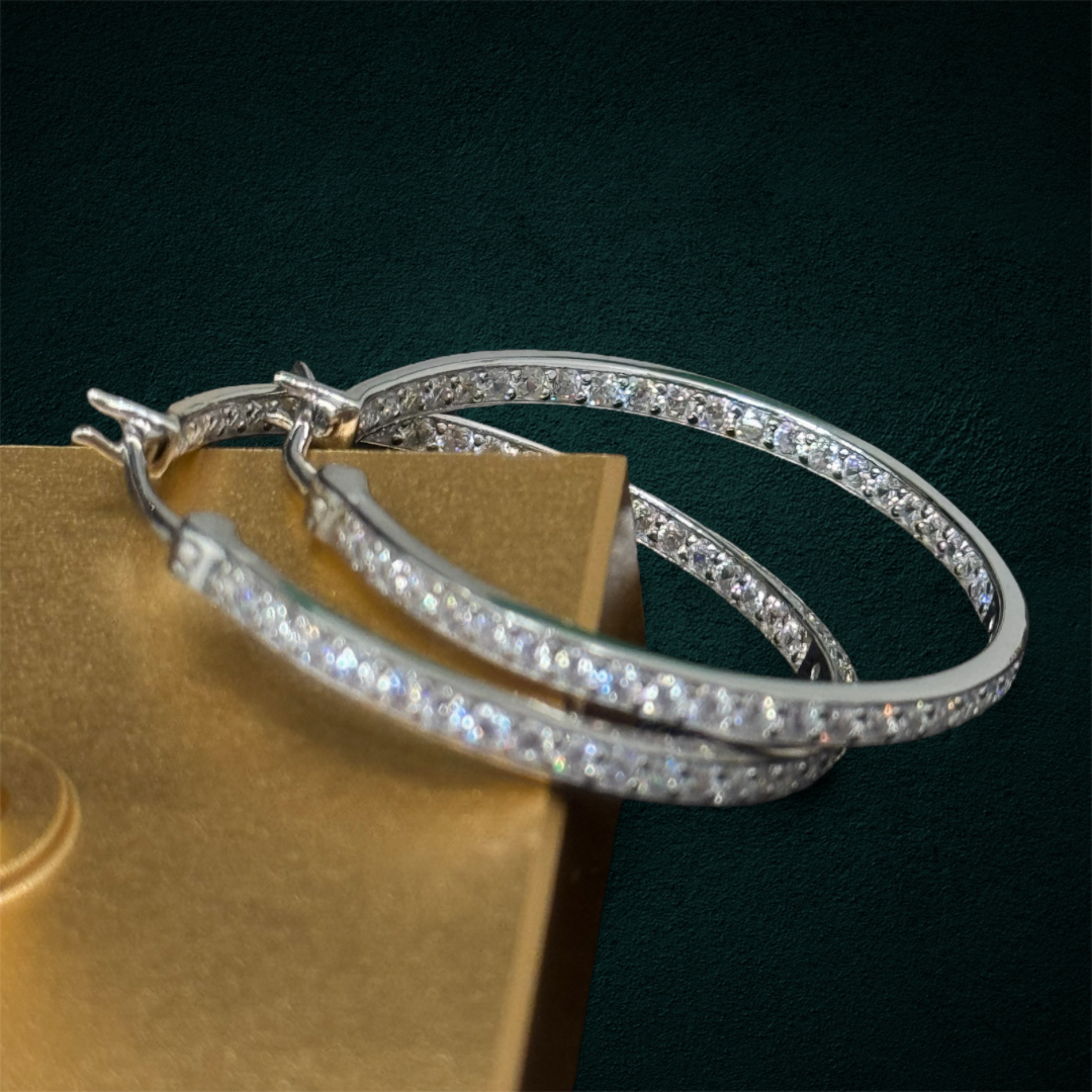 ICED Hoop Earrings in White Gold