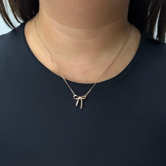 ICED Ribbon Pendant w/ Rose Gold Cable Chain in Rose Gold