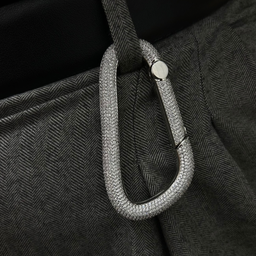 ICED Carabiner Keychain Holder in White Gold